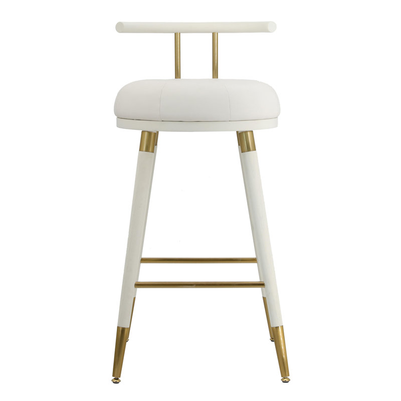 Tabouret en velours Juniper, Tabouret de bar (siège d'une hauteur de 29,4 po), Blanc / Doré, Blanc