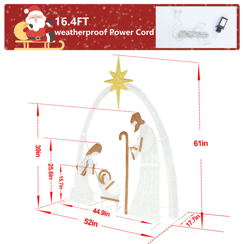 Crèche de Noël lumineuse 5 pi Gutierrez, Blanc