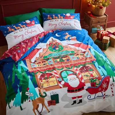 Christmas Santa's Workshop Reversible Duvet Cover Set