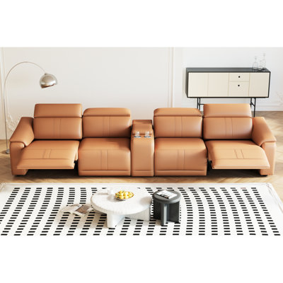 Single Seat Brown Technical Leather Power Recliner, 105 - 175 Adjustable, Electric Reclining, Breathable And Wood Frame