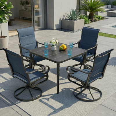 Burlington 5-piece Padded Textilene Patio Dining Set With Umbrella Hole, Swivel Design