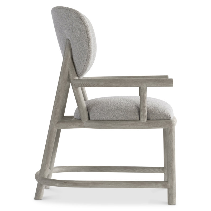Gray Upholstered Wood Arm Chair with Curved Back