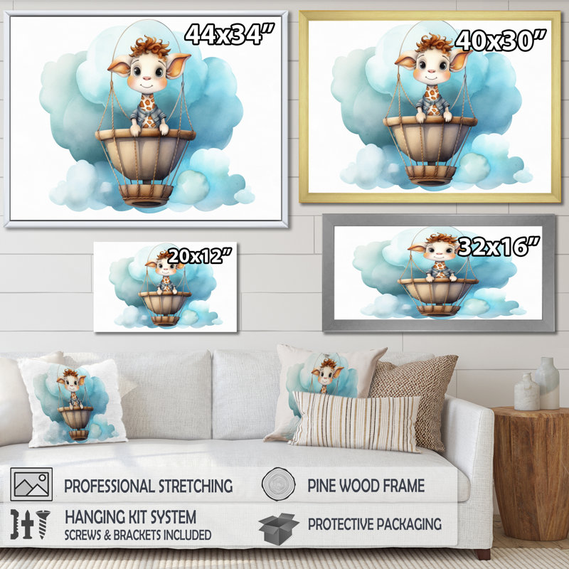 «Nursery Adorable Giraffe III», reproduction sur toile, Encadrement doré, H 12 po x l 20 po x P 1 po