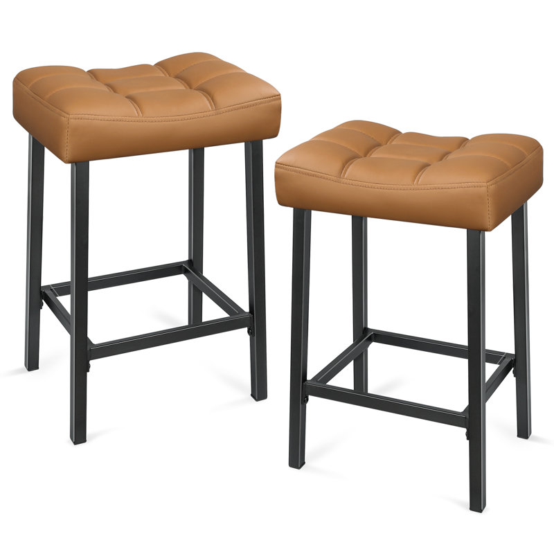 Tabouret de bar 24 pouces à double aiguille moderne avec base en métal, Brun
