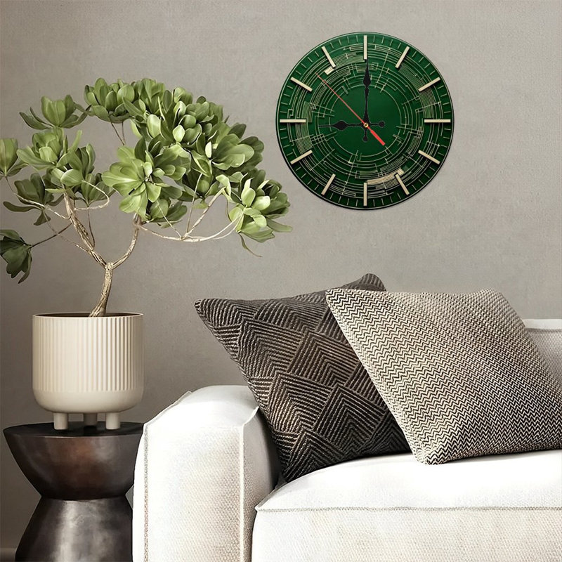 Horloge murale ronde en bois 10 po, mouvement à quartz silencieux, imprimé UV, à piles, Vert
