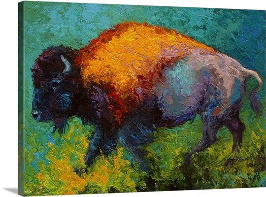 «Aidrianna On The Run Bison» par Marion Rose, reproduction d'art sur toile tendue, H 35 po x l 48 po x P 1,5 po
