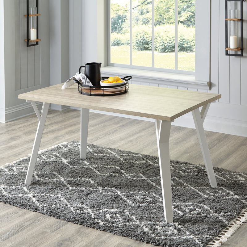 Keyiona Solid Wood Base Dining Table, Natural, White