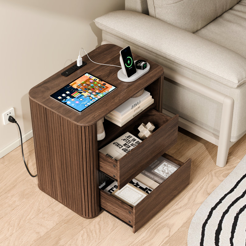 2 Drawer Nightstand With Charging Station