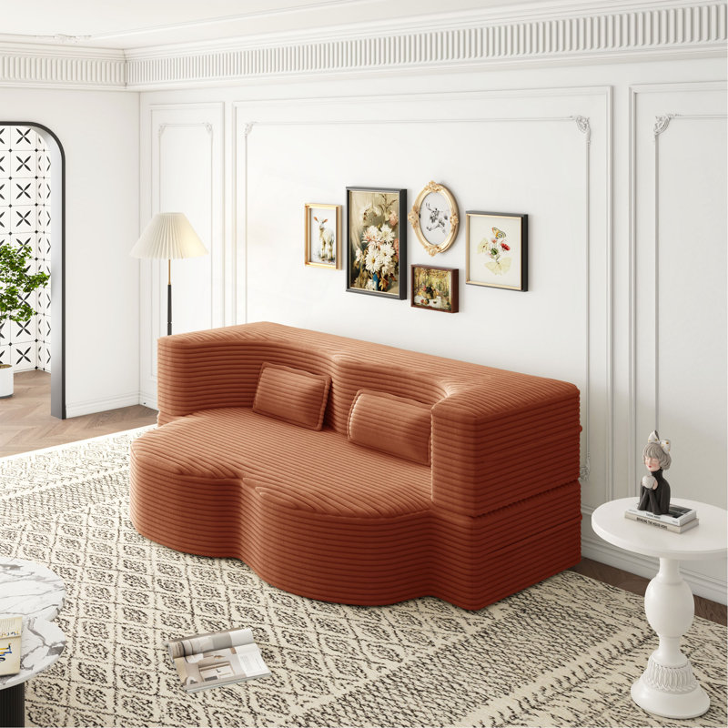 Canapé-lit moderne avec 2 coussins, canapé-lit convertible en velours côtelé rembourré de mousse, matelas pliant de 15 po pour le salon, lit d'invité, aucun assemblage requis