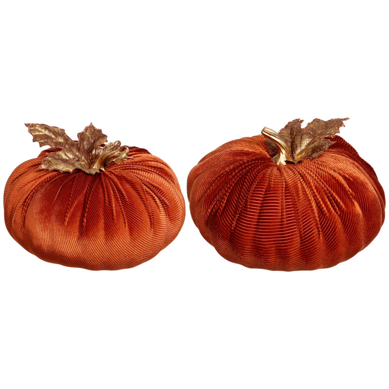 Velvet Pumpkin Decorative Accent, Orange