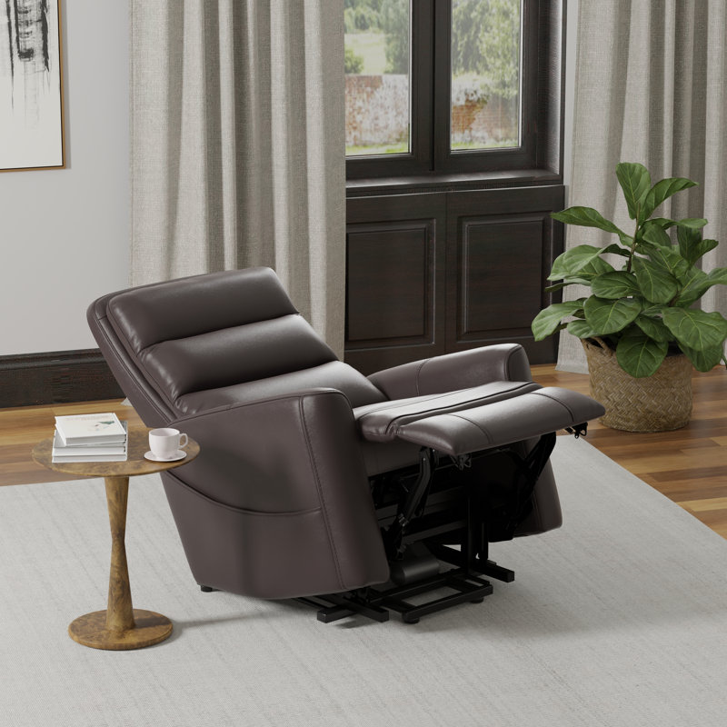 Latitude Run Dark Brown Faux Leather Power Lift Recliner with USB Charging and Side Storage, Brown
