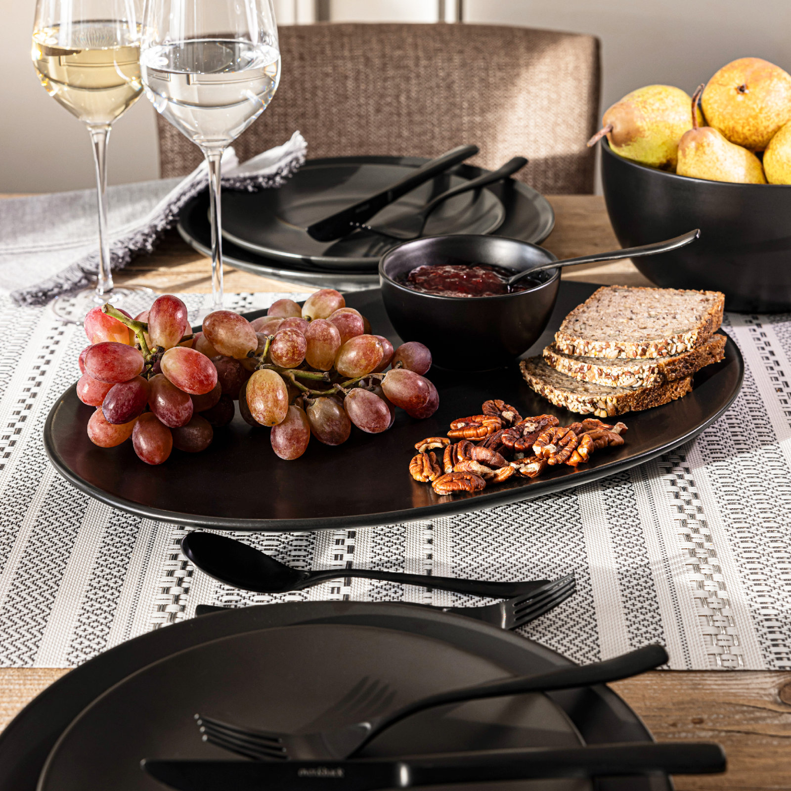 Reversible Striped 90" Table Runnner, White/Gray