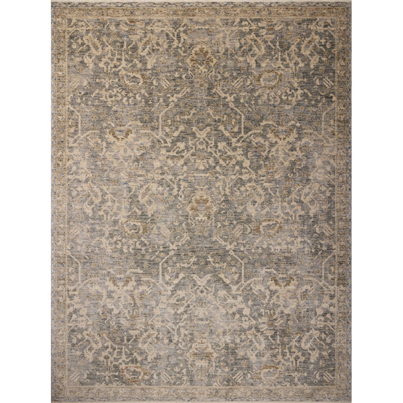 Junie Blue and Natural Rectangular Area Rug with Fringe
