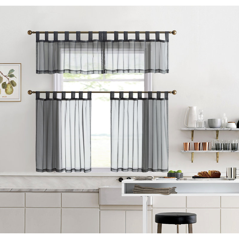 Tieba Sheer Curtain Pair, 54"W x 24"L, Charcoal Gray