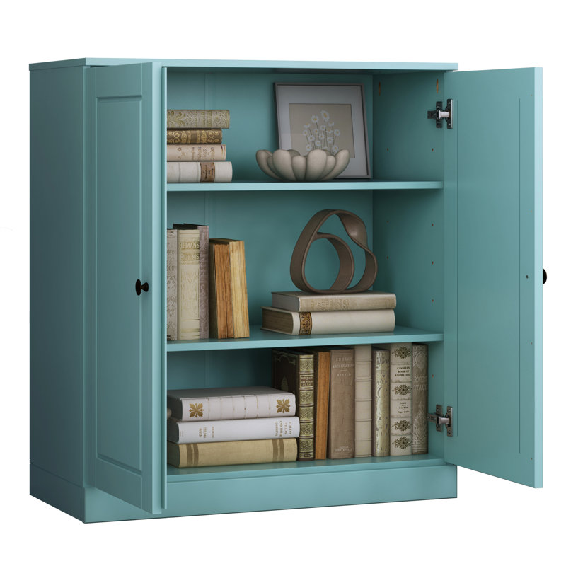 Palace Imports 100% Solid Wood Short Bookcase with Doors, Adjustable Shelves, Modular Storage Bookshelf, 32" W x 35.75" H