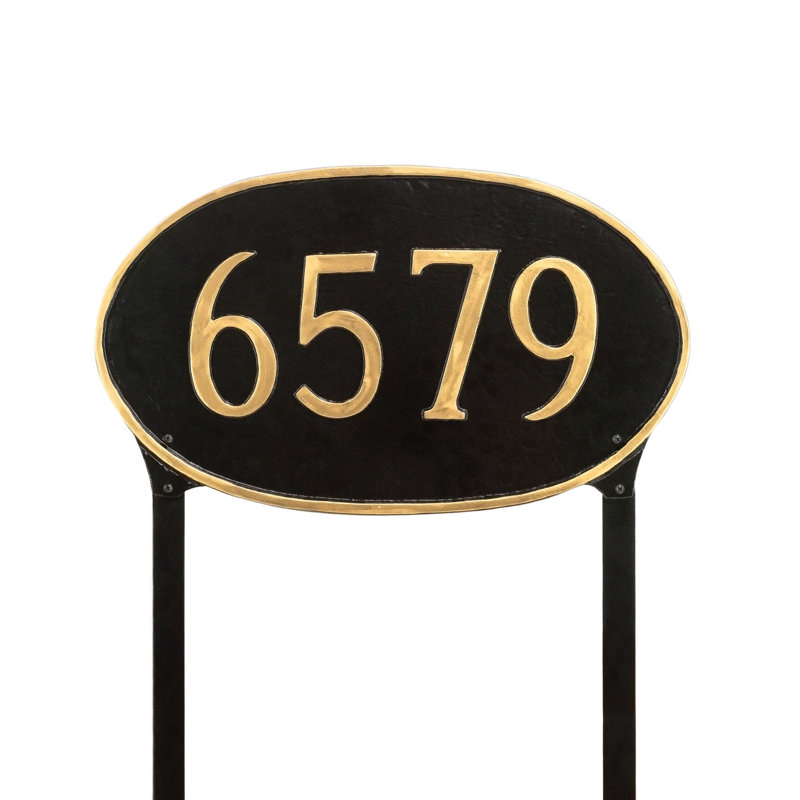 Enseigne d’adresse pour pelouse sur 1 ligne, Noir / or