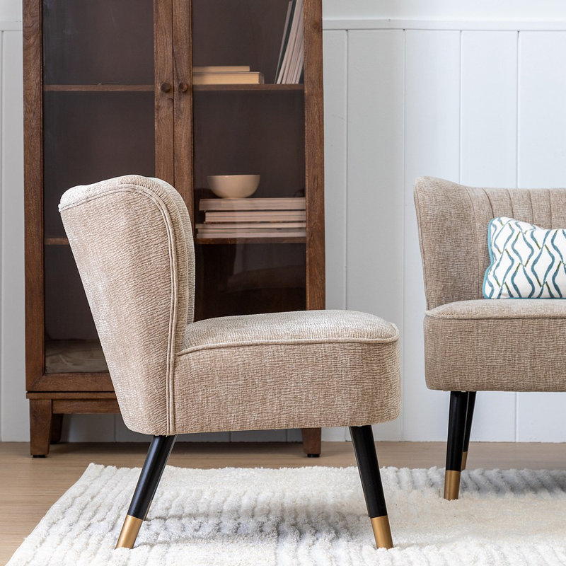 Aleysa Upholstered Side Chair, Beige Polyester