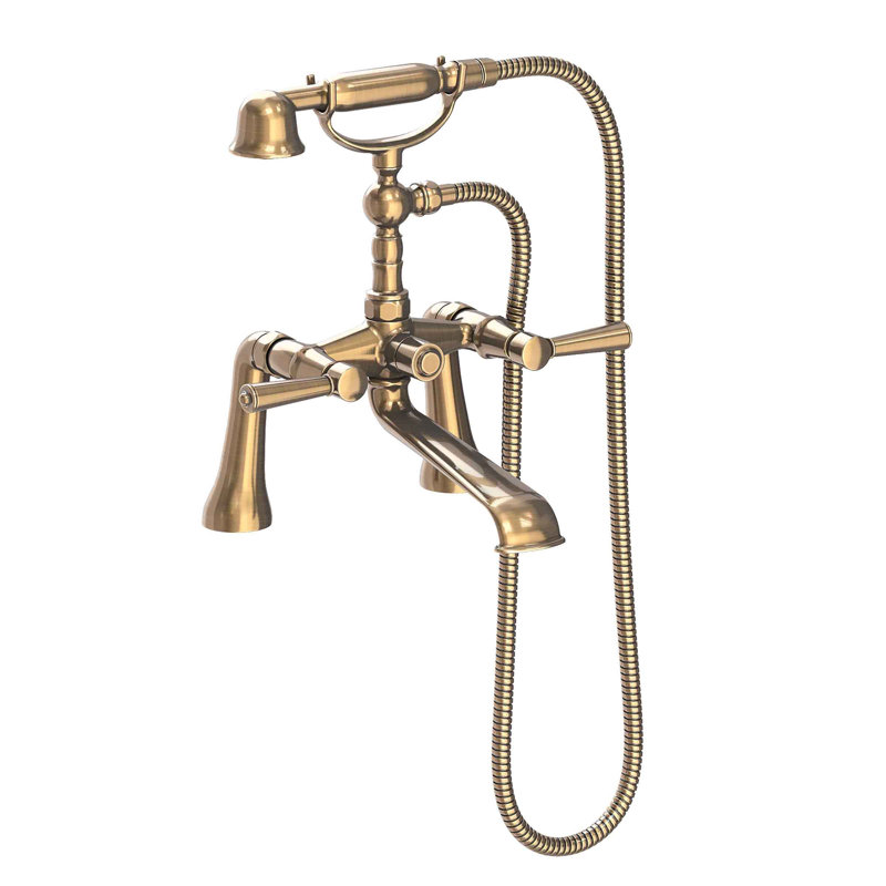 Metropole Deck Mount Exposed Tub & Hand Shower Set, Antique Brass