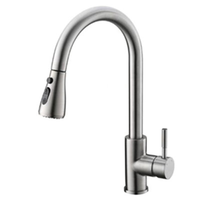 Robinet d'évier de cuisine avec poignée rétractable, poignée simple en laiton, nickel brossé, tactile, 3 modes de débit d'eau, méthode d'installation simple