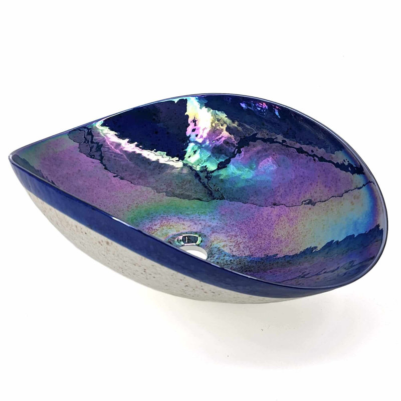 Ruvati 13.5'' Glass Oval Bathroom Sink, Celestial Blue