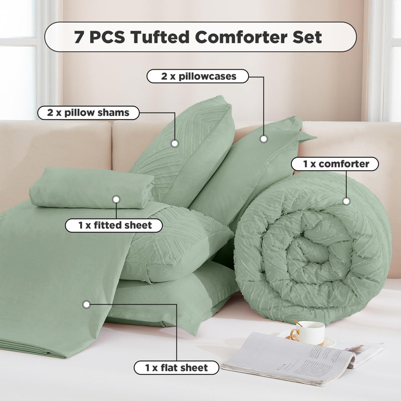 Andency Super King Comforter Set Sage Green - 7 Pieces Bed in a Bag Super King Bedding Comforter Sets, Tufted Lightweight Fluffy Bed Set with Comforter, Sheets, Pillowcases & Shams