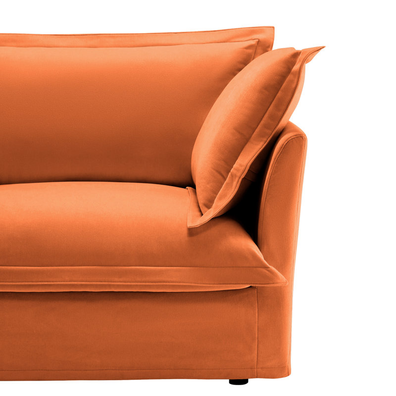 Orange avec coussins luxueux, coussins de dossier haut, housses amovibles, tissu en chenille respirant, sièges spacieux, cadre en bois pratique et assemblage facile offrant confort, sensation naturelle et rapidité