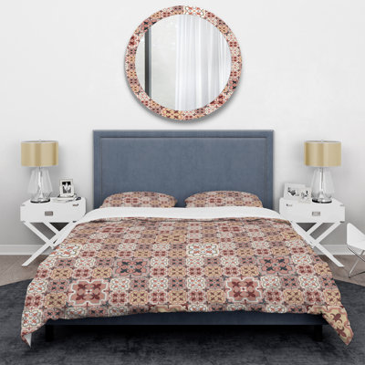 White And Brown Patchwork Polyester Patchwork Duvet Cover