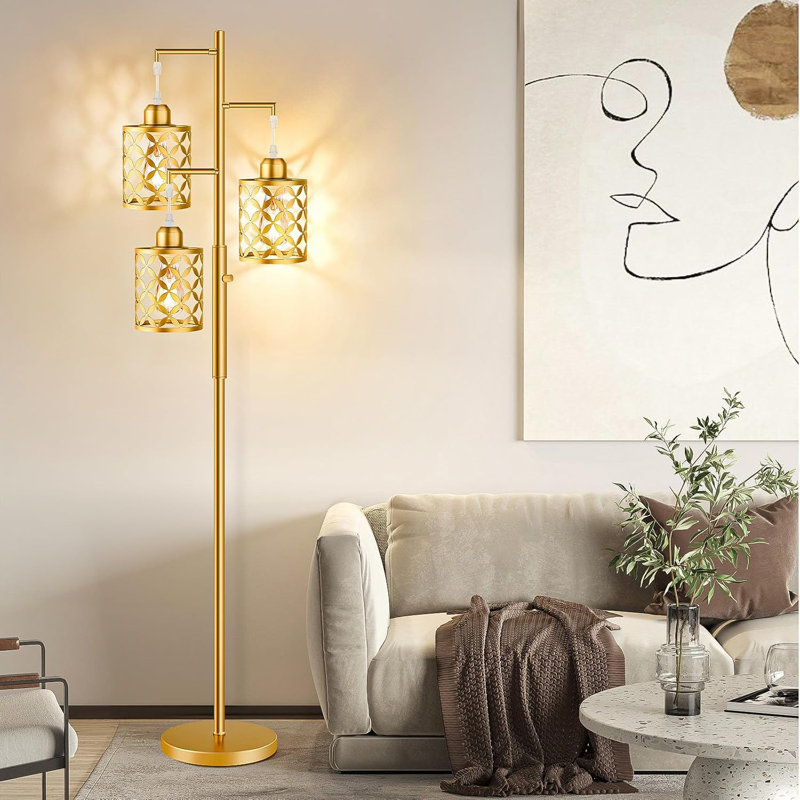 Lampe sur pied à intensité variable de 68 po avec cage en métal élégante, lampe sur pied industrielle moderne pour le salon, la chambre à coucher, le bureau et le bureau (comprend des ampoules DEL 2000LM)