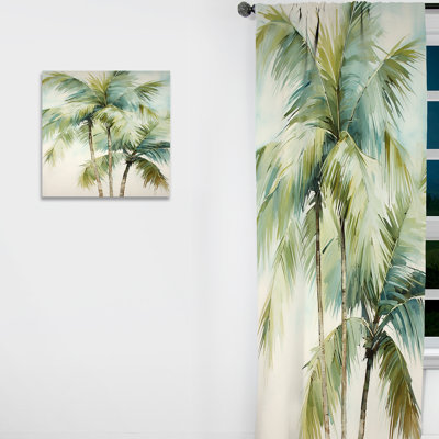 Green Minimalism Palm Trees I - Traditional Velvet Curtain - Room Darkening - 1 Panel