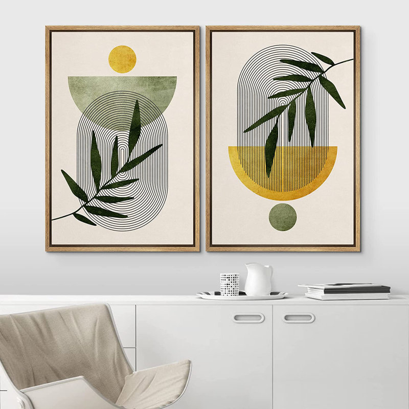 Ensemble d'art mural sur toile encadré Mid Mid Century Modern, H 24 po x l 32 po x P 1,5 po, Brun