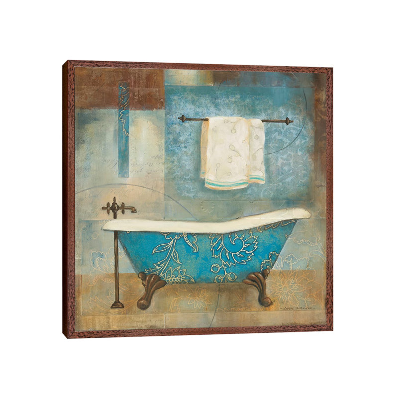 Aqua Spa II by Carol Robinson - Painting on Canvas, Classic Brown Wood Framed, 66.04 cm H x 66.04 cm W