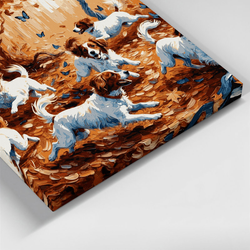 Chiens, art mural noir sur toile Kooikerhondje, H 12 po x l 12 po