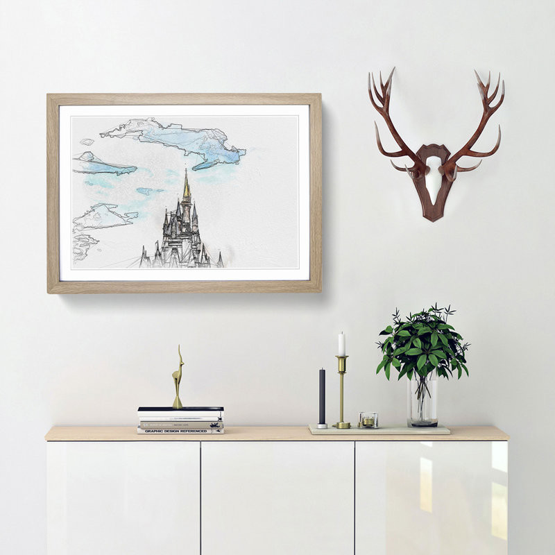 Magic Kingdom Castle in Abstract - Picture Frame Graphic Art Print, Oak, 60cm H x 91cm W x 2cm D