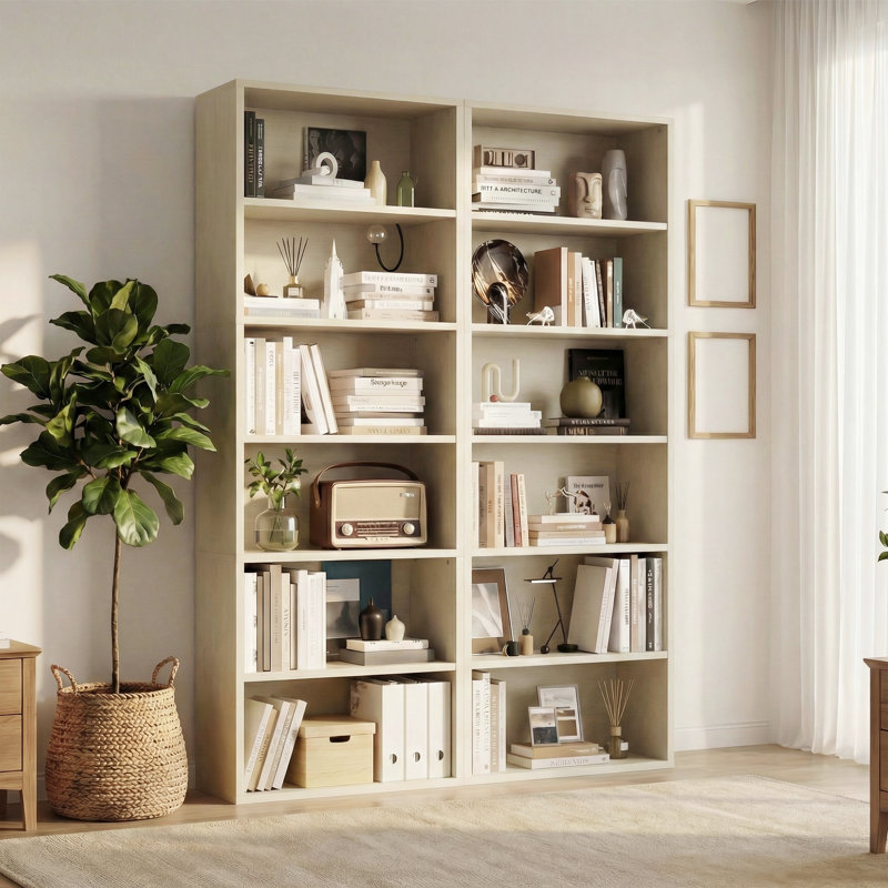 Bibliothèque standard de 27,95 pouces de large, tablette de rangement robuste pour l'espace domestique, Naturel