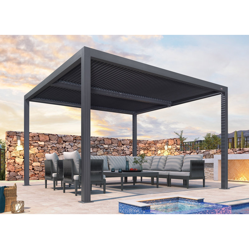 Gray Outdoor Louvered Aluminum Pergola, 12 ft. W x 12 ft. D