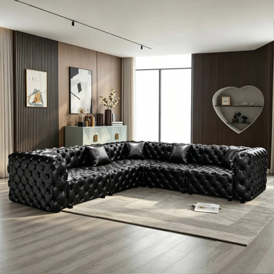 EcoLiving Modular Sectional Sofa, Modern Faux Leather, L Shaped Reversible Couch For Living Room, Waterproof & Easy Clean, 5 Seats