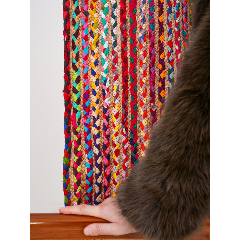 Hand Braided Cotton & Jute Contemporary Dark Multicolor Square Area Rug, Square 5'