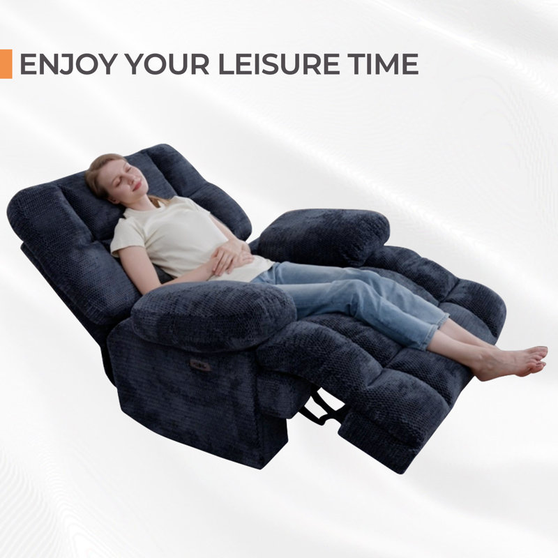 43.3" Wide Zero Gravity Oversized Power Recliner Chairs With USB Charging, Blue Polyester Blend