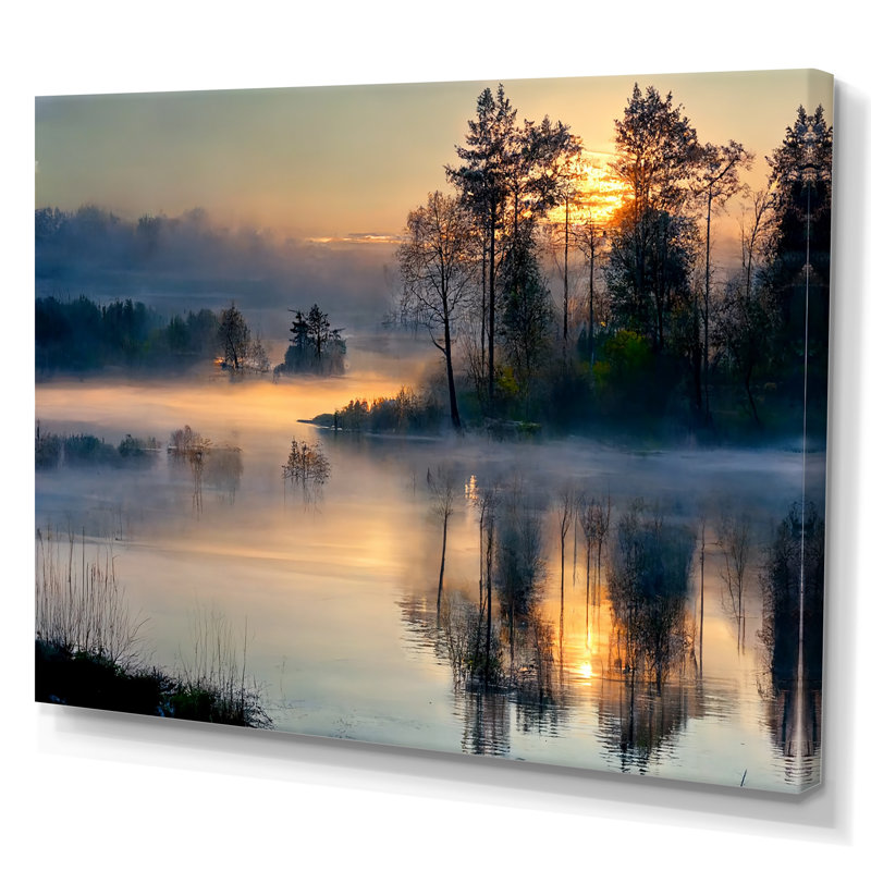 Rasheed matin brouillard au-dessus du lac coucher de soleil II - art mural lac, Toile tendue, H 30 po x l 40 po x P 1,5 po