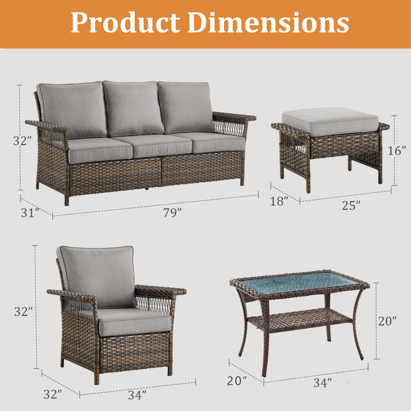 Ensemble de conversation d'extérieur pour 5 personnes avec coussins Hemi, Gris