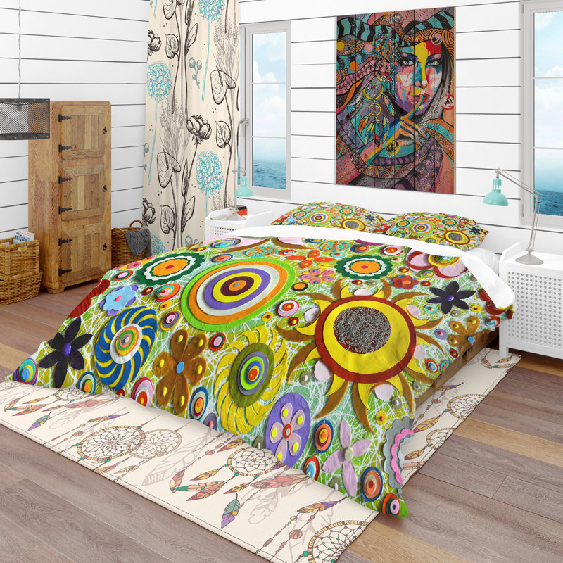 Ensemble de housse de couette bohème et éclectique, Housse de couette double / grand + 2 taies