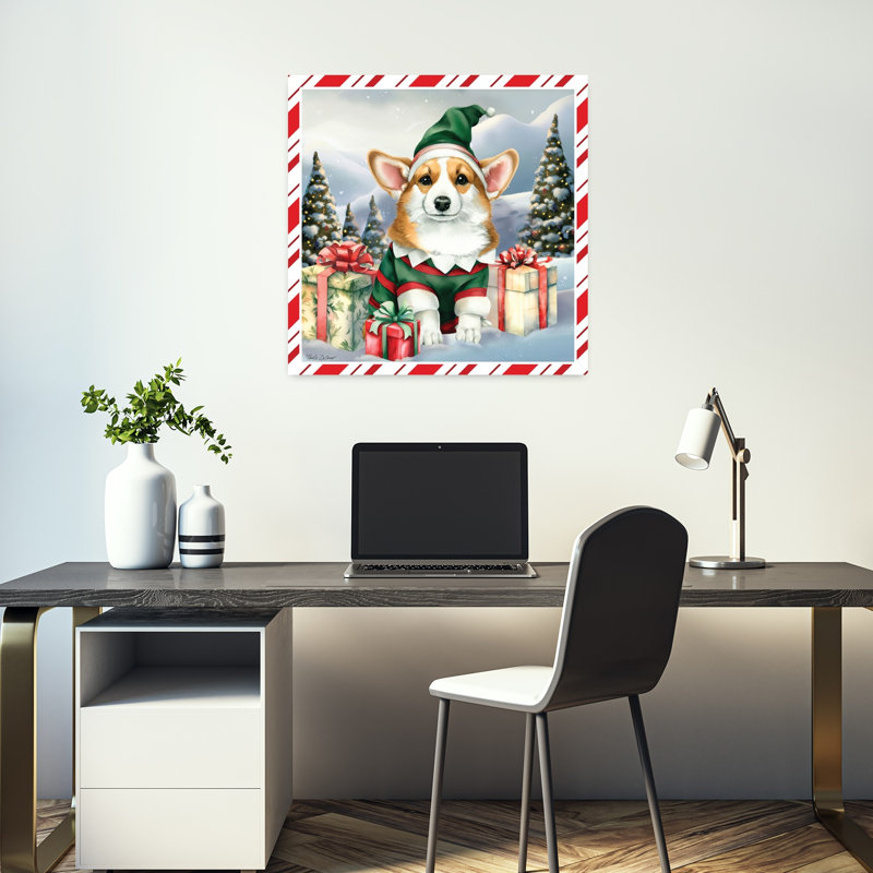 Corgi Elf 1 Piece Wrapped Canvas Wall Art, 45.72cm H x 45.72cm W