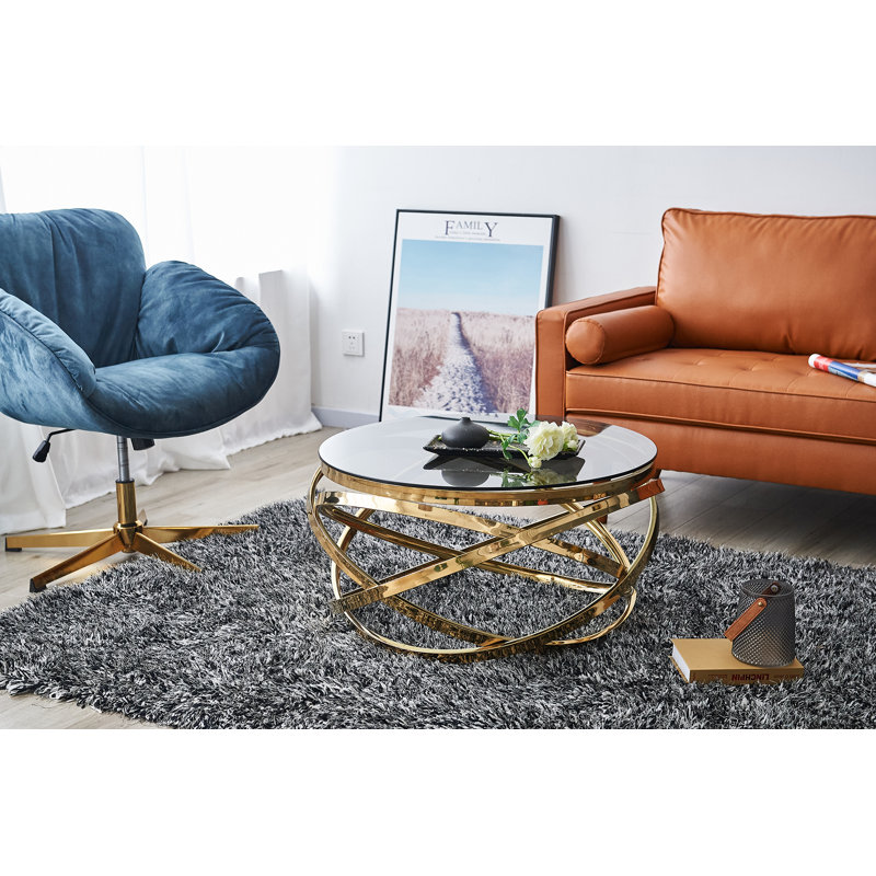 Coffee table Luxor silver 80 cm, Grey, Gold