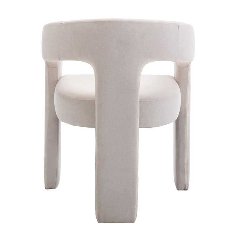 Beige Linen Upholstered Barrel Side Chairs with Metal Frame, Set of 2