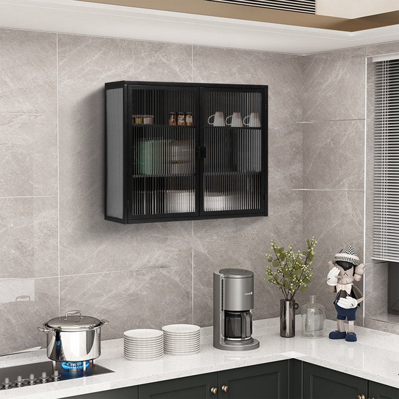 Armoire murale moderne 27,56 po à deux portes avec rangement à trois niveaux pour le vestibule, Noir
