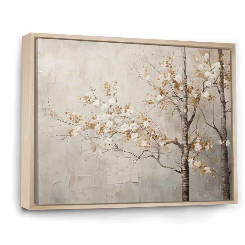 Harmonisation des arbres beiges III sur toile, Cadre naturel flottant, H 30 po x l 40 po x P 1,5 po