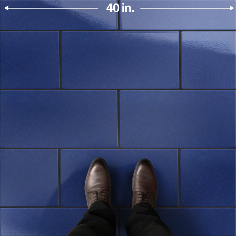 Piscina Brick 9-5/8 In. X 19-1/2 In. Porcelain Floor And Wall Tile, Blue