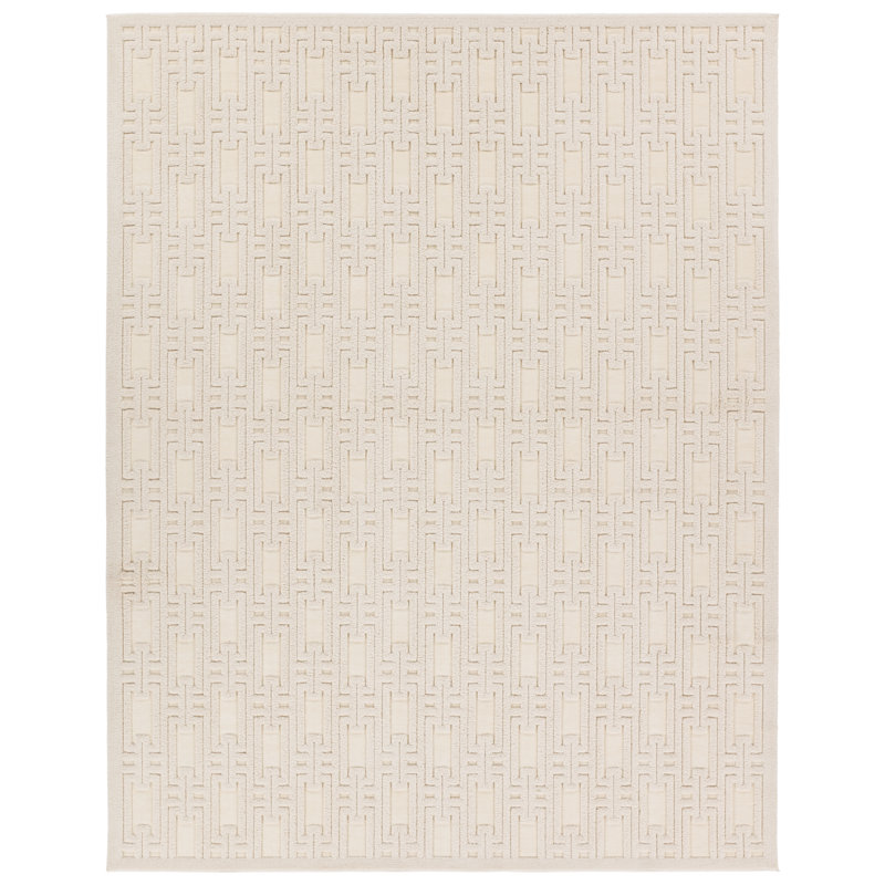 Cream Geometric Chenille Rectangular Area Rug