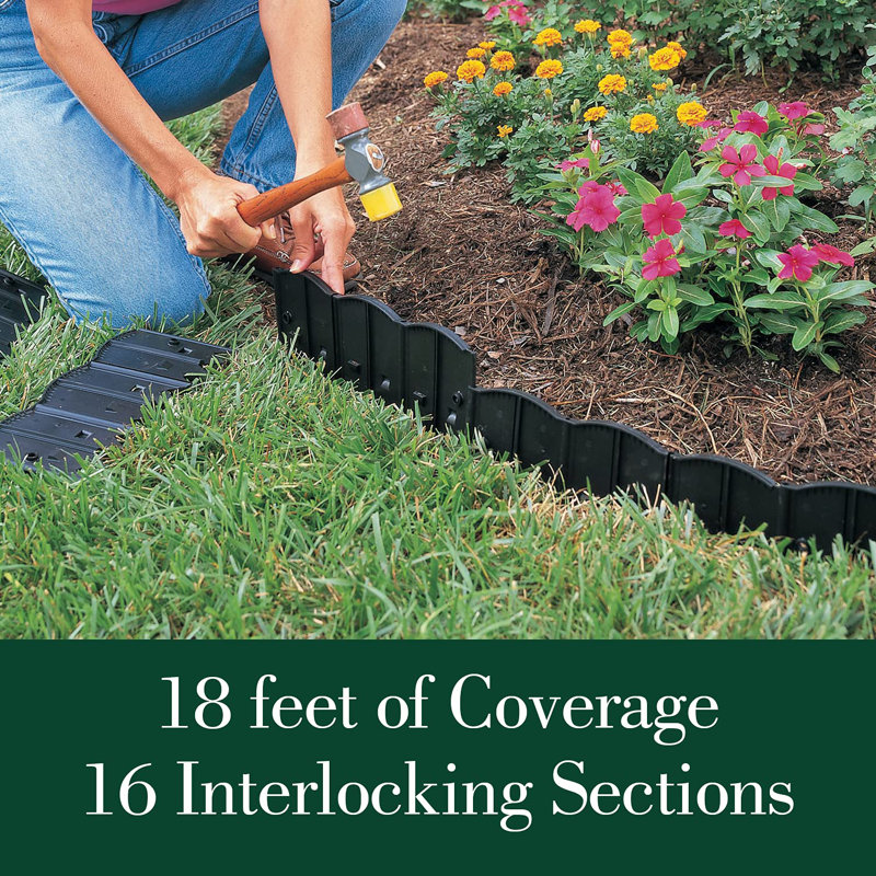 HammerEdge Pound-In Landscape Edging, 18ft Black, No-Dig Garden Border, by Dalen Products