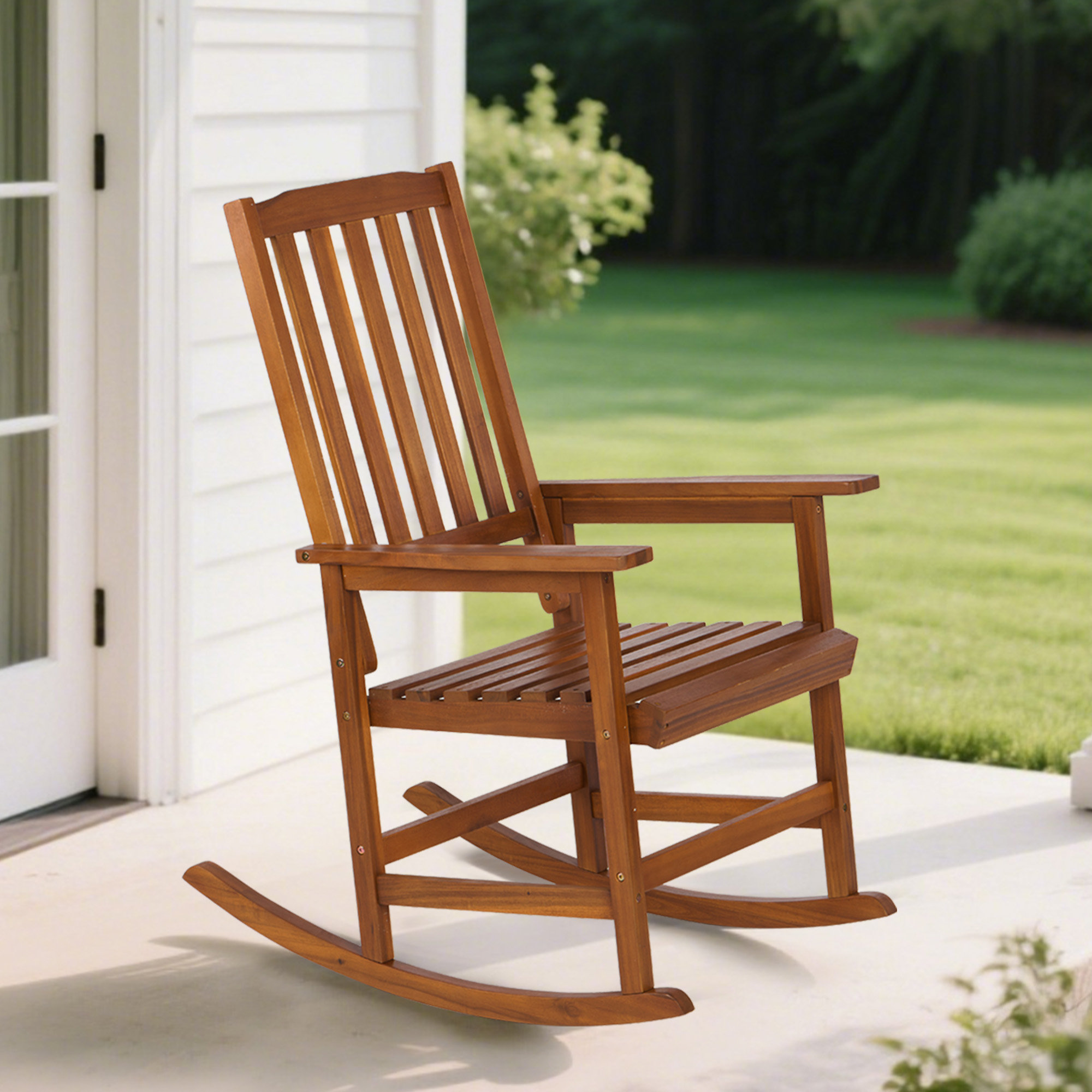 Ebern Designs Outdoor Rocking Solid Wood Chair | Wayfair